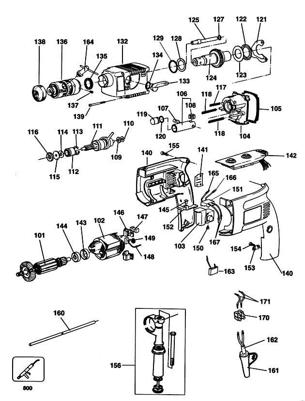 Black & Decker KD652 Type 1 Rotary Hammer Drill Spare Parts KD652