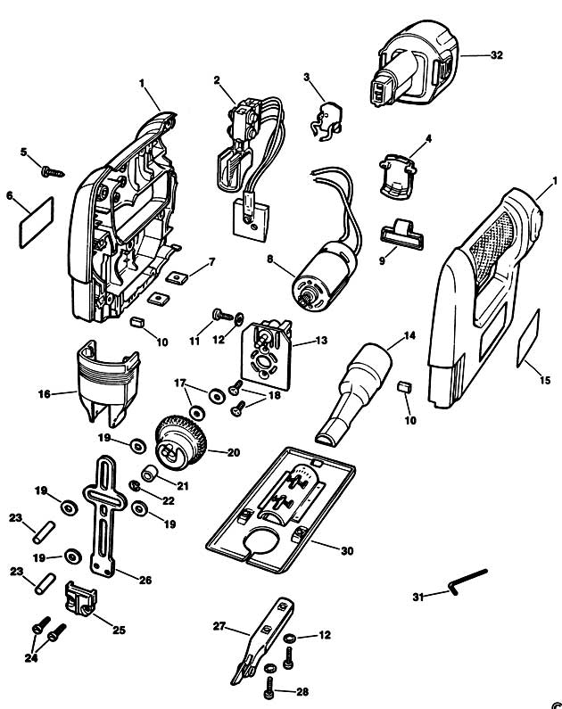 Black & Decker KC966 Type 1 Cordless Jigsaw Spare Parts KC966