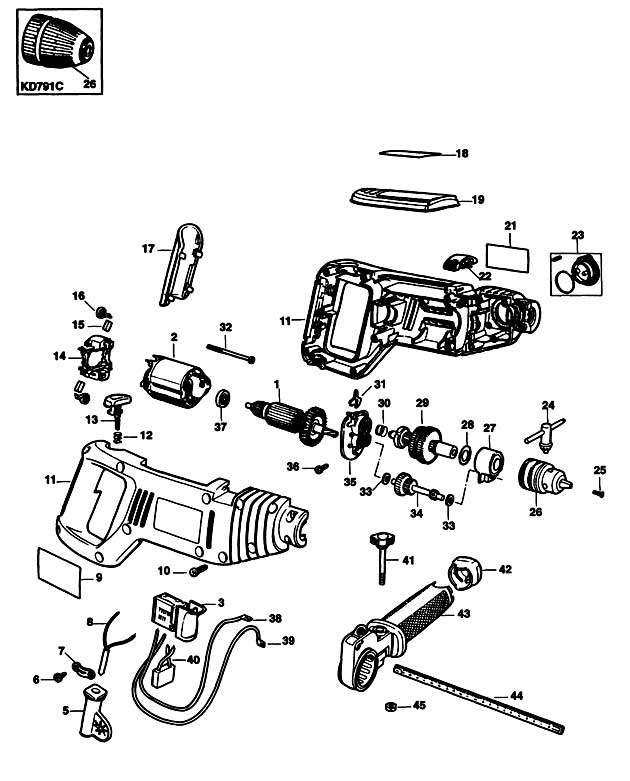 Black & Decker KD791 Type 1 Hammer Drill Spare Parts KD791