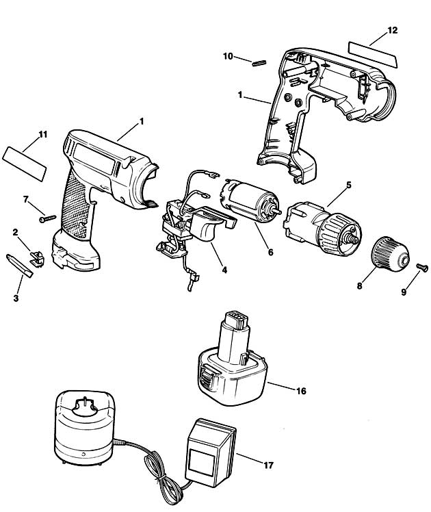 Black & Decker KC8441C Type 1 C'less Drill/driver Spare Parts KC8441C