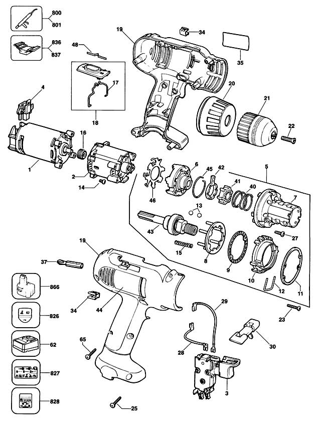 DeWalt DW914K Type 1 Cordless Drill Spare Parts DW914K