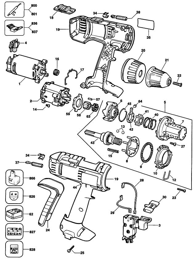 Elu SBA55K Type 2 Cordless Drill Spare Parts SBA55K
