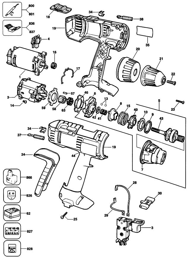 Elu SBA51K Type 2 Cordless Drill Spare Parts SBA51K