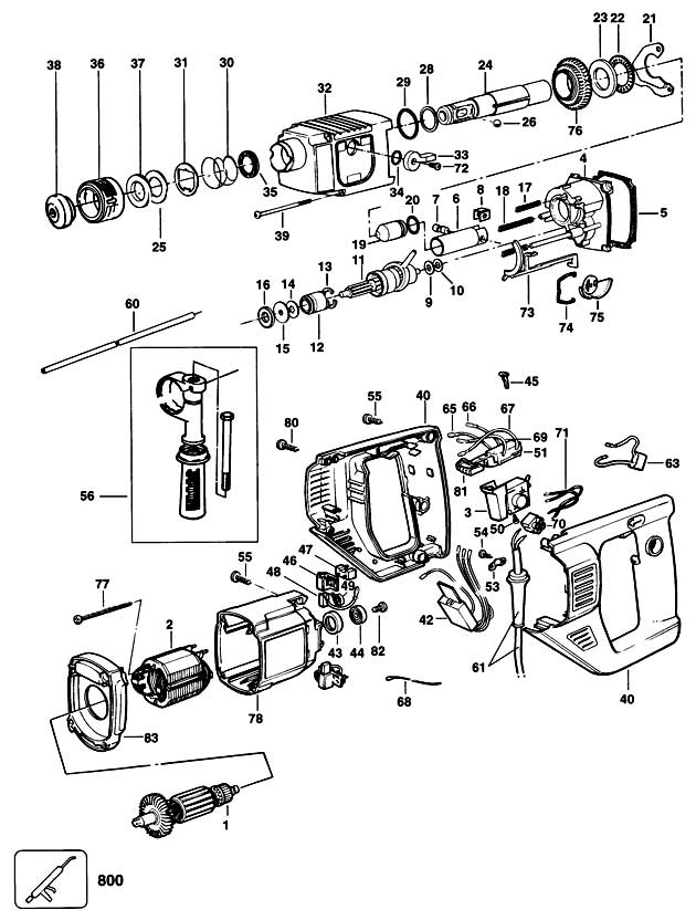 DeWalt DW557 Type 1 Rotary Hammer Spare Parts DW557