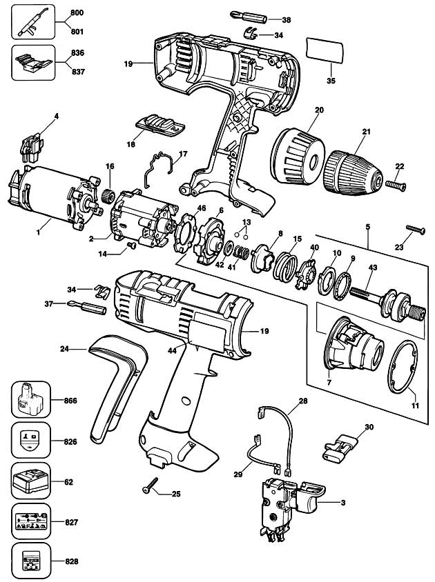 Elu 126851 Type 1 Cordless Drill Spare Parts 126851