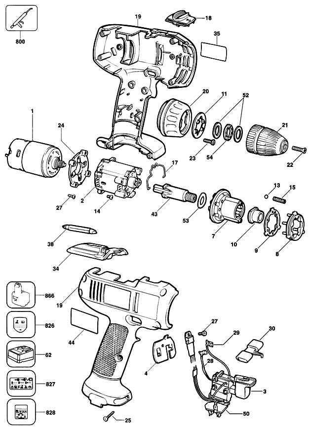 Black & Decker KC1262C Type 2 Cordless Drill Spare Parts KC1262C