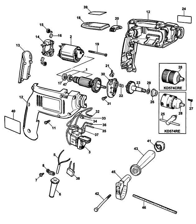 Black & Decker KD574RE Type 3 Drill Spare Parts KD574RE