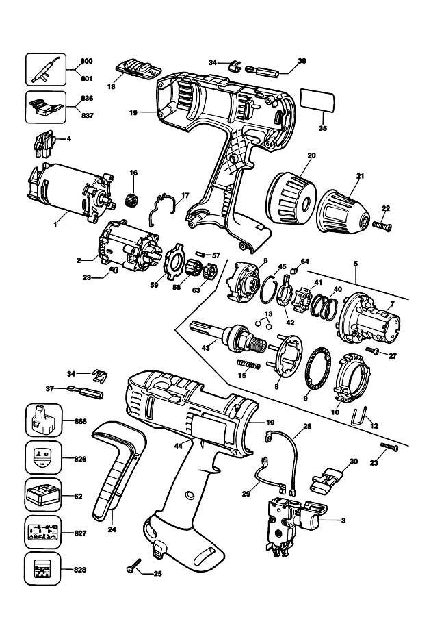 Elu SBA85K Type 2 Cordless Drill Spare Parts SBA85K