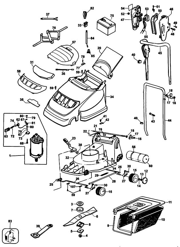 Black & Decker GRC730 Type 1 Cordless Mower Spare Parts GRC730