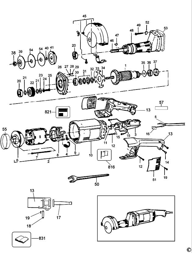 DeWalt DW882 Type 1 Straight Grinder Spare Parts DW882