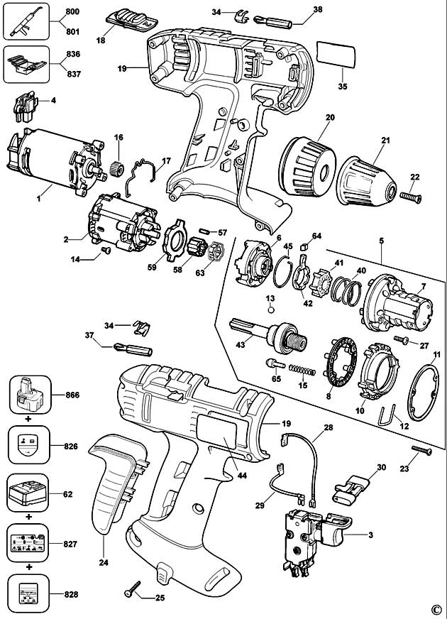 Elu SBA35K Type 3 Cordless Drill Spare Parts SBA35K