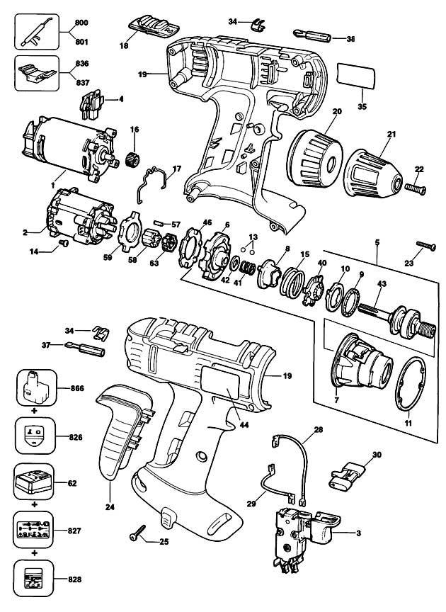 Elu SBA71K Type 3 Cordless Drill Spare Parts SBA71K