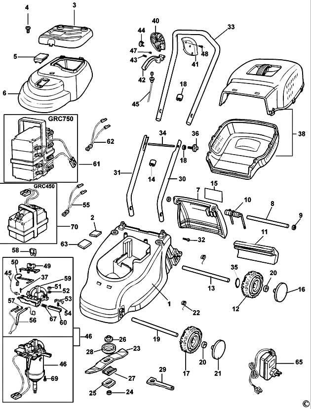 Black & Decker GRC450 Type 1 Cordless Mower Spare Parts GRC450