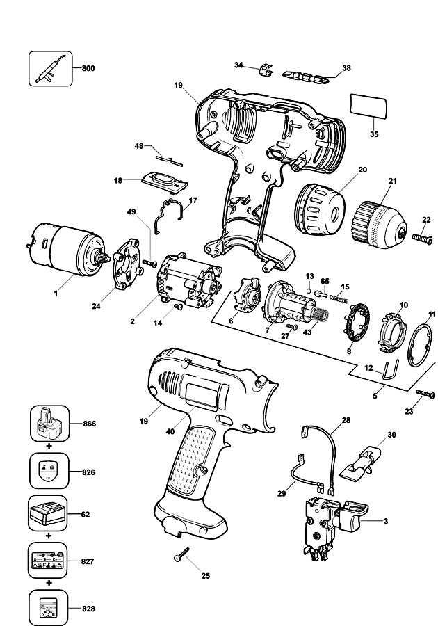 DeWalt DW952K Type 2 Cordless Drill Spare Parts DW952K