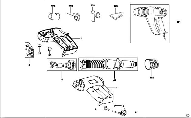 Black & Decker KX2000K Type 1 Heatgun Spare Parts KX2000K