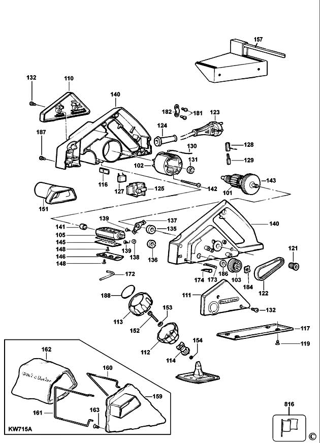 Black & Decker KW715 Type 1 Planer Spare Parts KW715