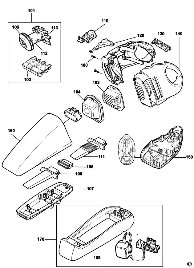 Black & Decker V9650 Type H1 Dustbuster Spare Parts V9650