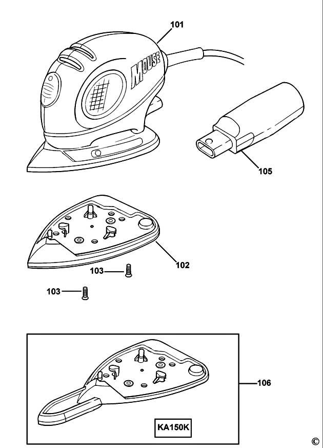 Black & Decker KA150K Type 1 - EU Sander Spare Parts KA150K