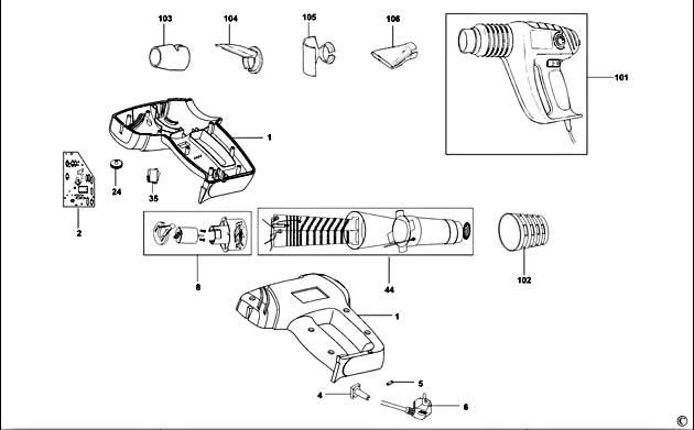 DeWalt DW340K Type 1 Heatgun Spare Parts DW340K