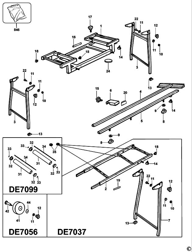 DeWalt DE7038 Type 4 Extension Table Spare Parts DE7038