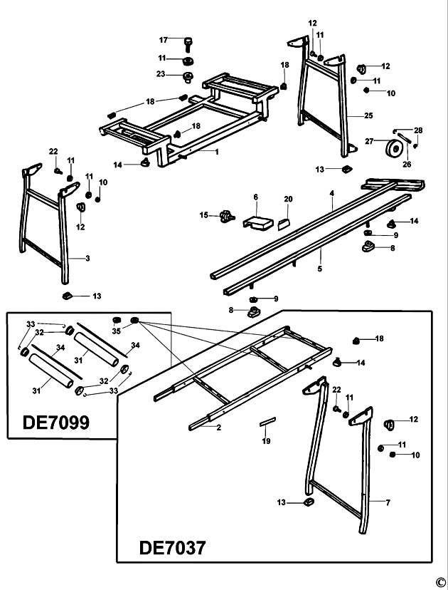 DeWalt DE7076 Type 1 Extension Table Spare Parts DE7076