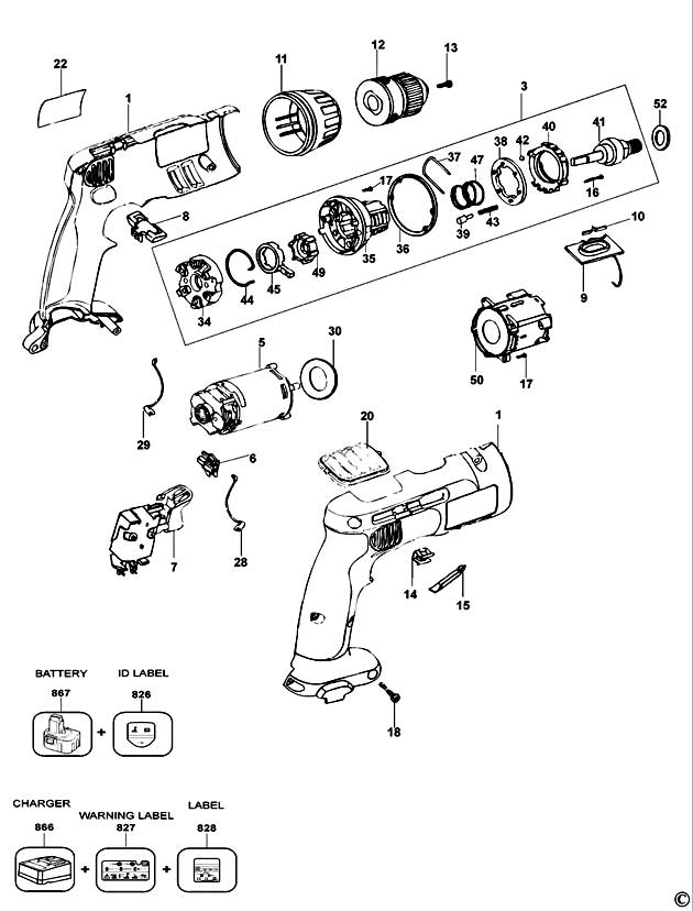 DeWalt DW998 Type 5 Cordless Drill Spare Parts DW998