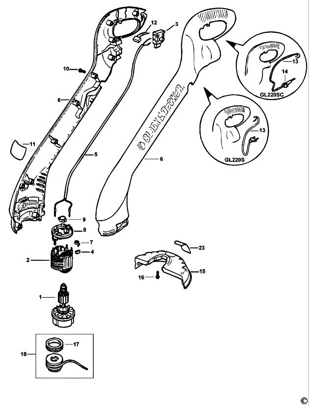 Black & Decker GL220S Type 1 String Trimmer Spare Parts GL220S
