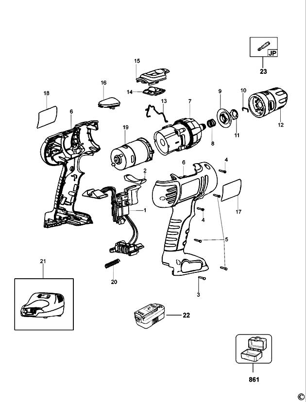 Black & Decker HP126F Type 1 Cordless Drill Spare Parts HP126F