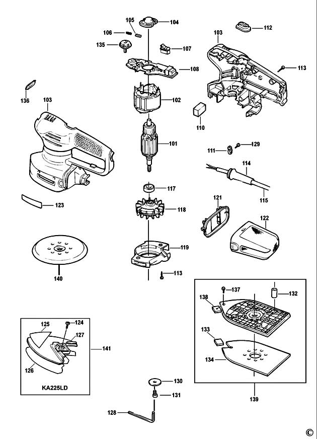 Black & Decker KA225E Type 1 Sander Spare Parts KA225E