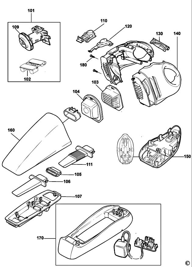 Black & Decker V1250 Type H1 Dustbuster Spare Parts V1250