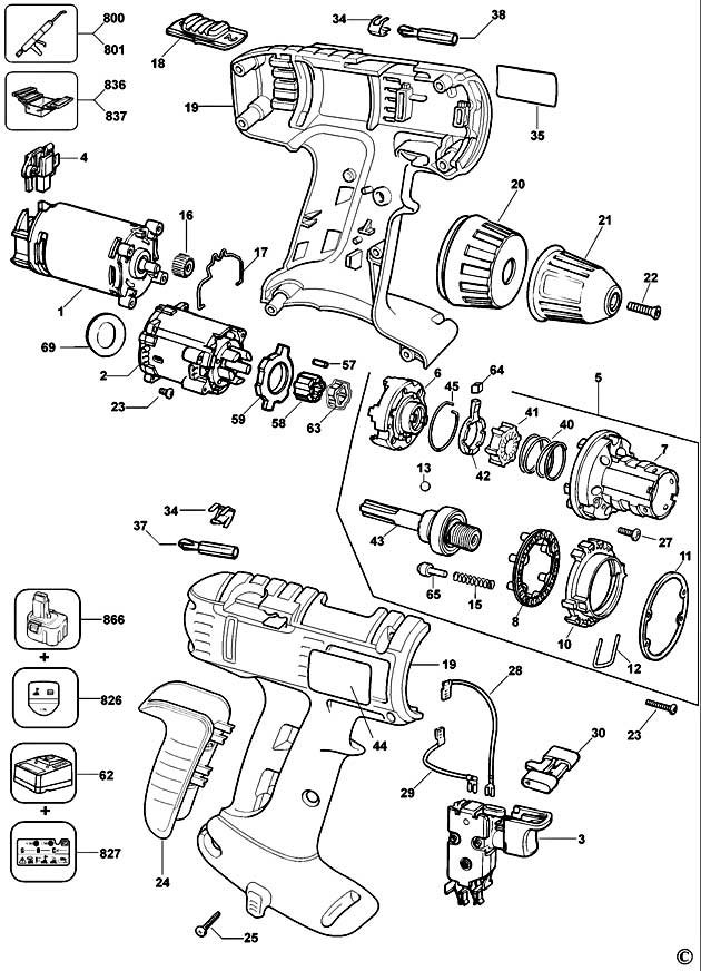 Elu 126851 Type 5 Cordless Drill Spare Parts 126851