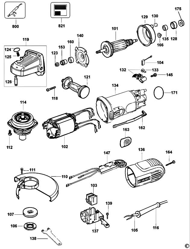 DeWalt D28156 Type 1 Small Angle Grinder Spare Parts D28156