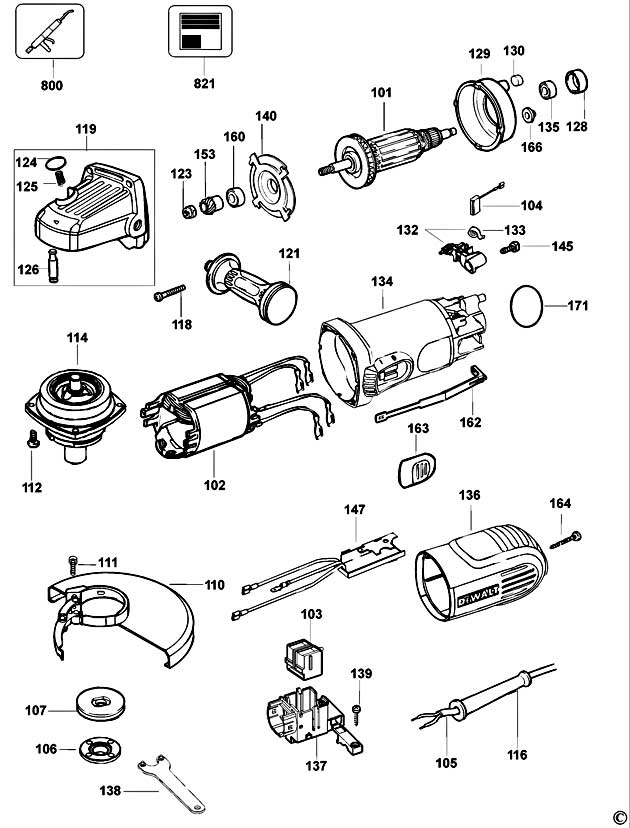 DeWalt D28152 Type 1 Small Angle Grinder Spare Parts D28152
