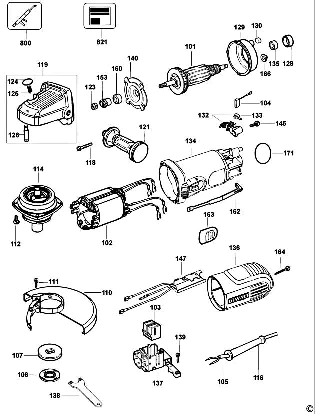 DeWalt D28155 Type 1 Small Angle Grinder Spare Parts D28155
