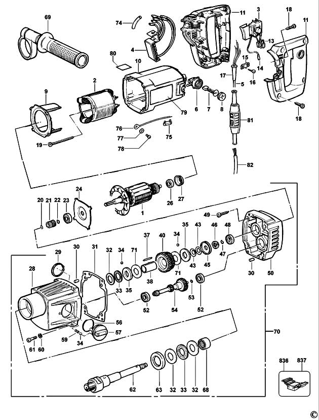 DeWalt DW590EK Type 2 Diamond Drill Spare Parts DW590EK