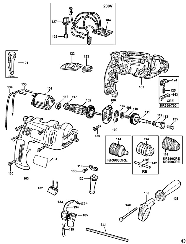 Black & Decker KR600CRE Type 5 Drill Spare Parts KR600CRE