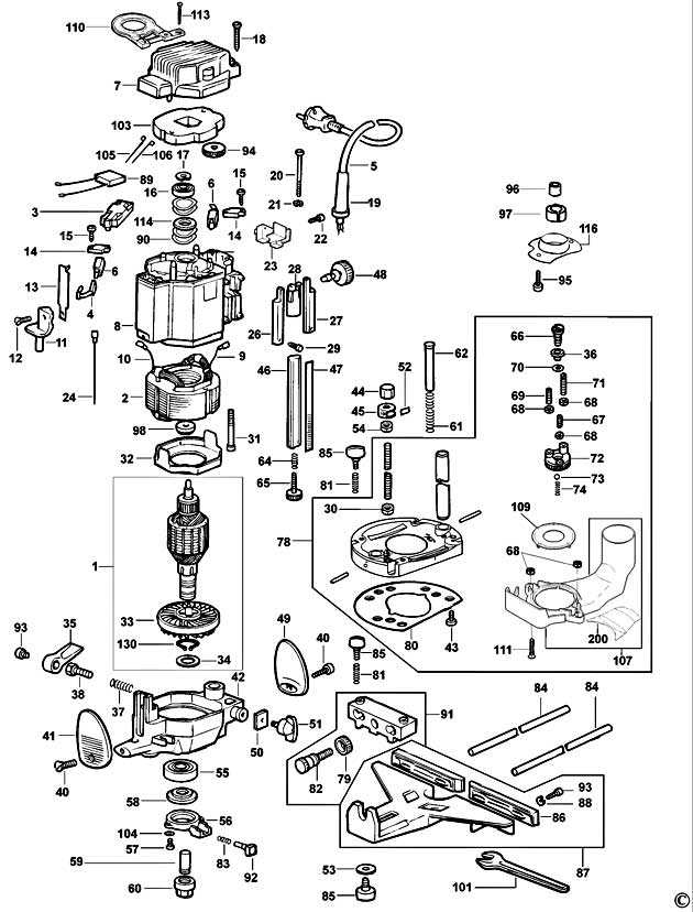 DeWalt DW625E Type 5 Router Spare Parts DW625E