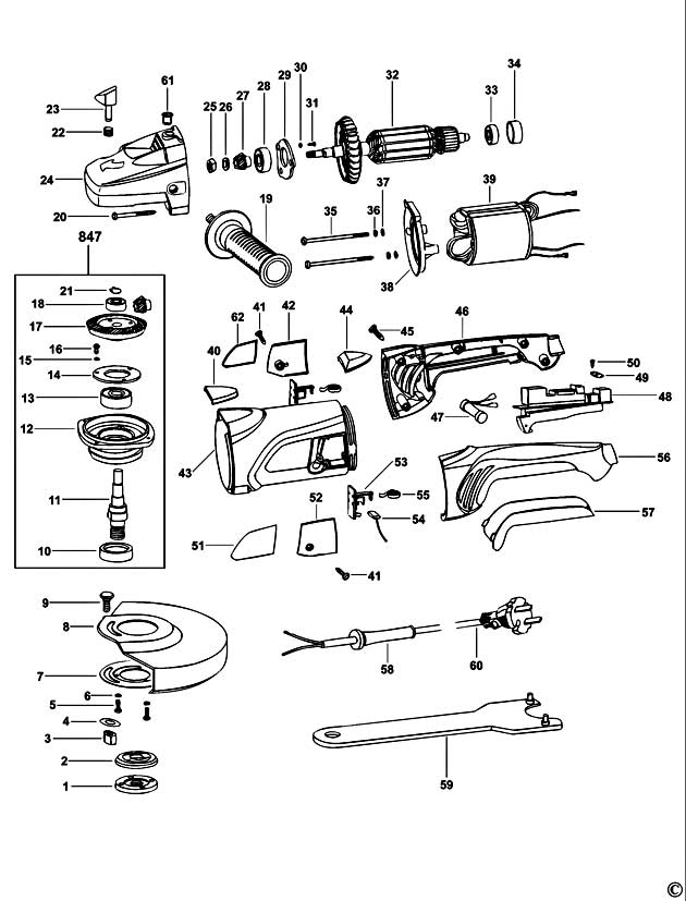 Black & Decker KG2001 Type 1 Angle Grinder Spare Parts KG2001