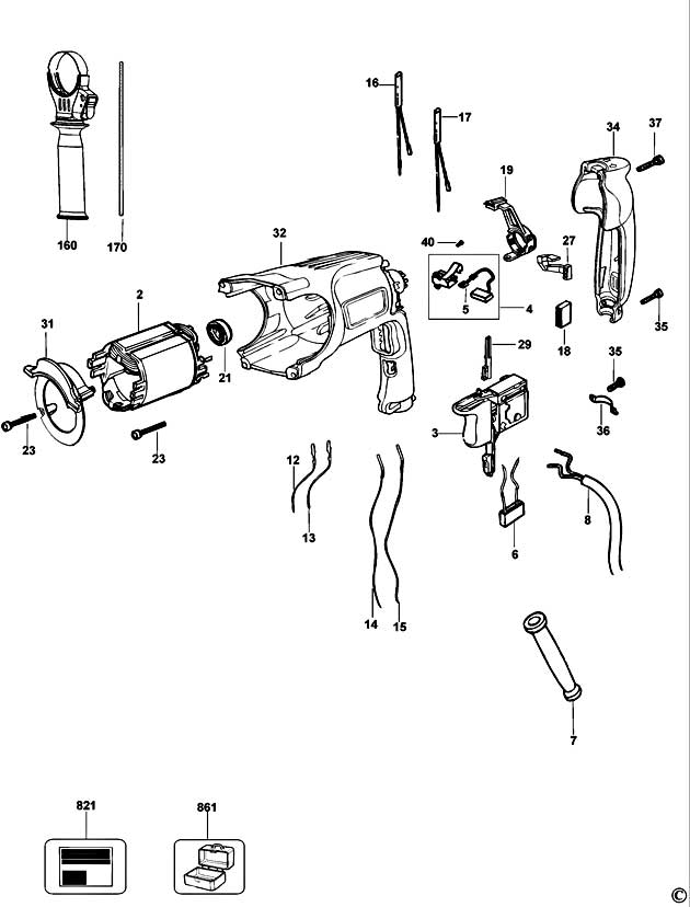 DeWalt D25104K Type 2 Rotary Hammer Spare Parts D25104K