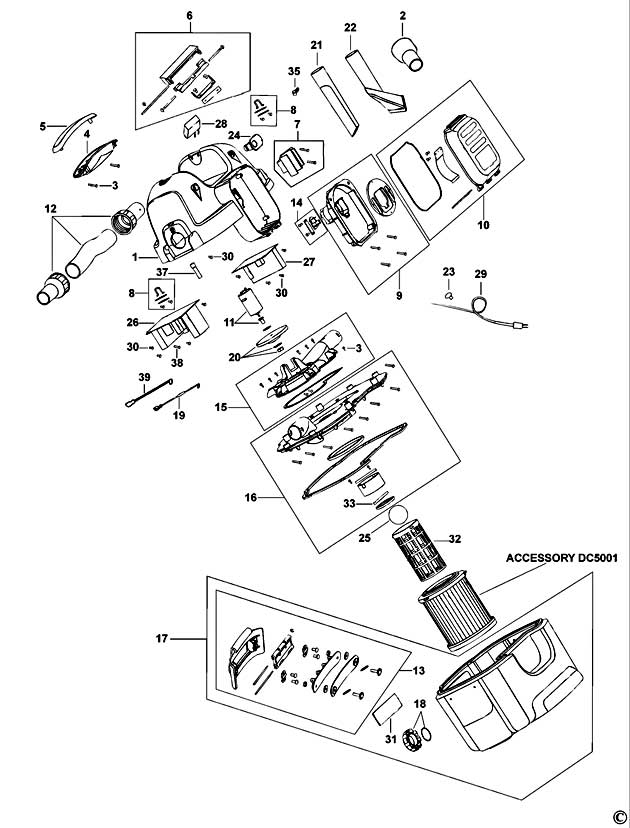 DeWalt DC500 Type 2 Wet & Dry Vacuum Spare Parts DC500