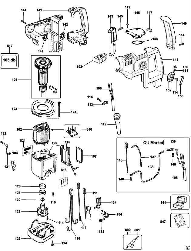 DeWalt D25405K Type 2 Rotary Hammer Spare Parts D25405K