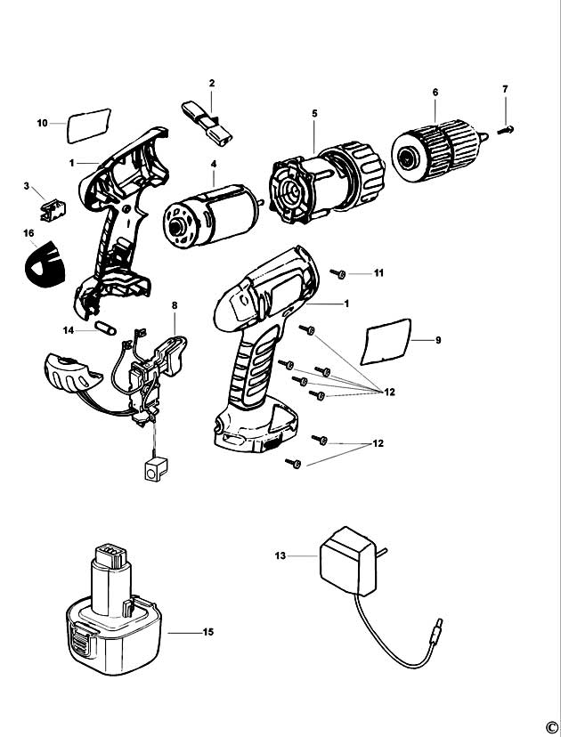 Black & Decker CD12C Type 2 Cordless Drill Spare Parts CD12C