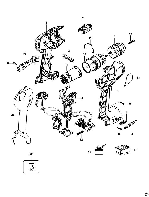 Black & Decker HP142KSD Type 1 Cordless Drill Spare Parts HP142KSD