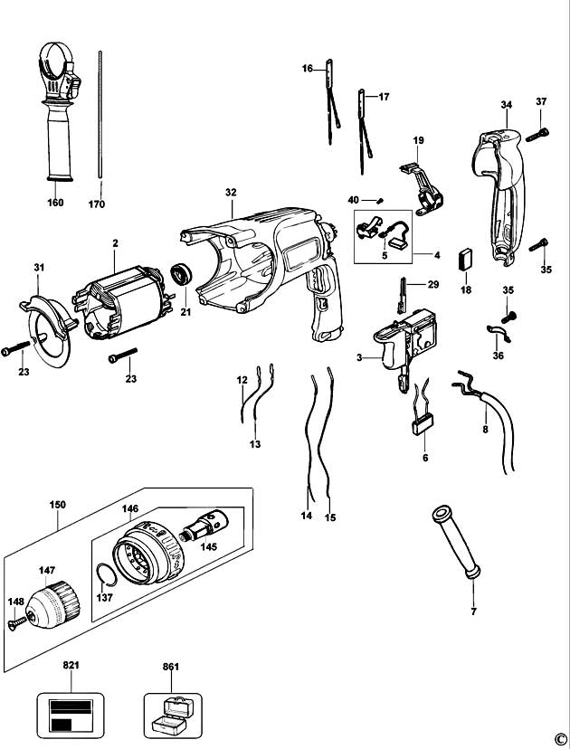 DeWalt D25104K Type 3 Rotary Hammer Spare Parts D25104K