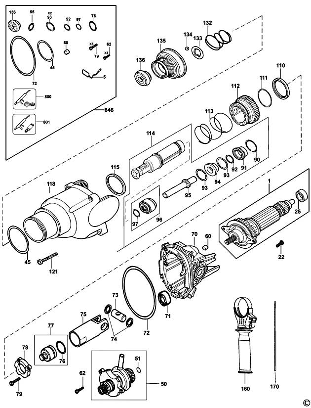 DeWalt D25201K Type 3 Rotary Hammer Spare Parts D25201K