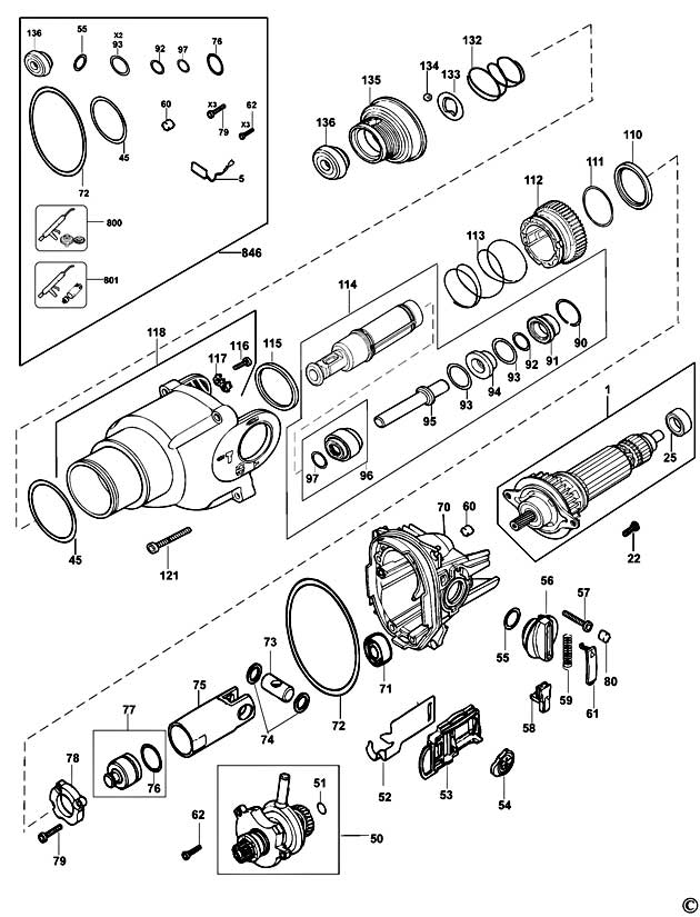 DeWalt D25203K Type 3 Rotary Hammer Spare Parts D25203K