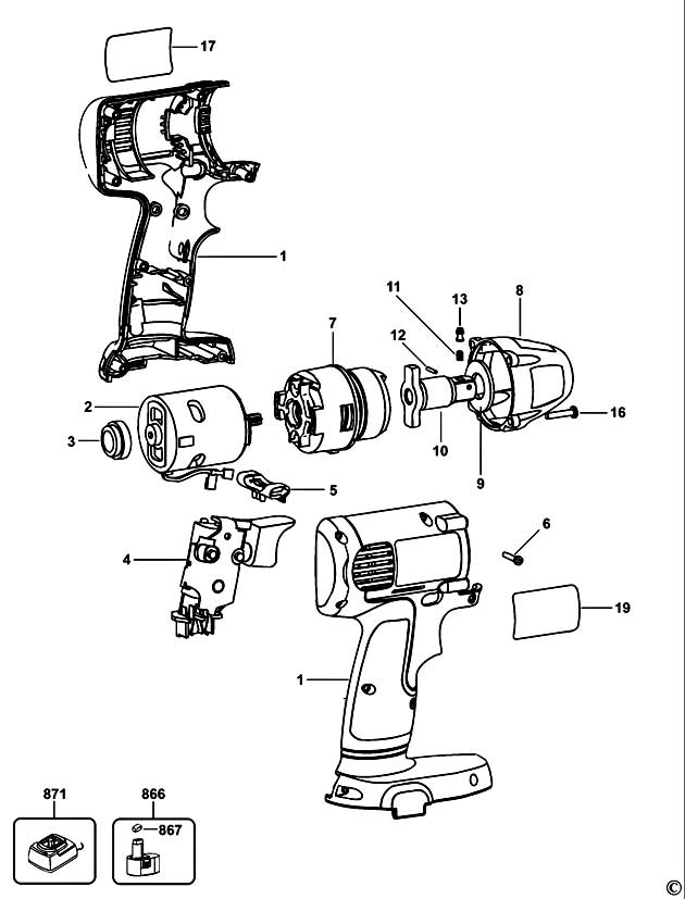 DeWalt DW057K Type 1 Impact Wrench Spare Parts DW057K