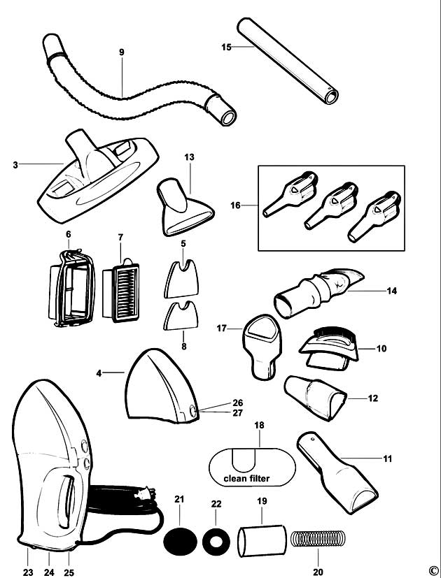 Black & Decker VH781W Type 1 Mini Vac Spare Parts VH781W