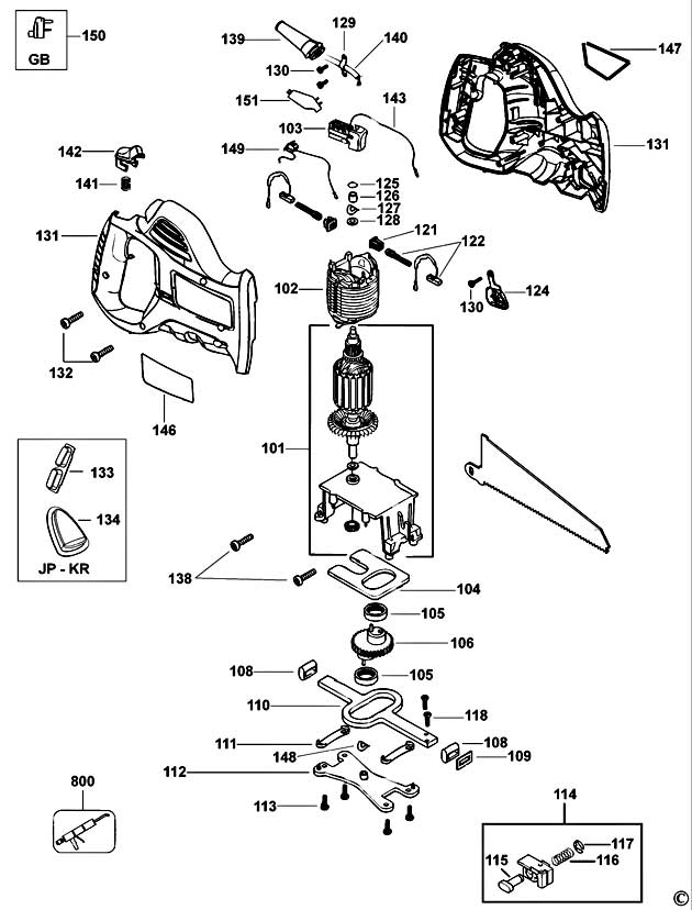 Black & Decker KS880EC Type 1 Cut Saw Spare Parts KS880EC