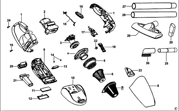 Black & Decker FCV9605K Type 1 Dustbuster Spare Parts FCV9605K